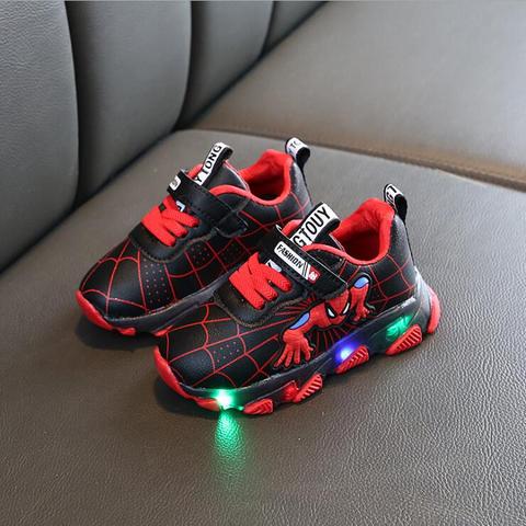 Brand spiderman kids shoes boys girls led luminous Toddler sport sneakers baby children kids casual PU sneakers ► Photo 1/6