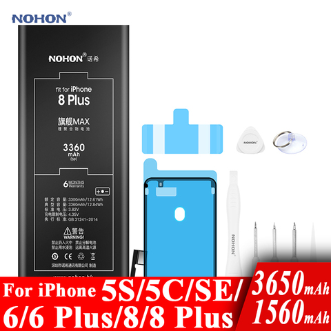 Nohon Battery For iPhone 8 6 Plus SE 5S 5C iPhone8 8Plus 6Plus 6P 1560-3650mAh Li-polymer Batteries For Apple iPhone 8 6 Plus SE ► Photo 1/1