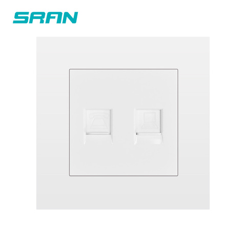 SRAN wall RJ11 and RJ45 socket,white black gold sliver gray flame retardant PC panel 86mm*86mm telephone and internet interface ► Photo 1/6