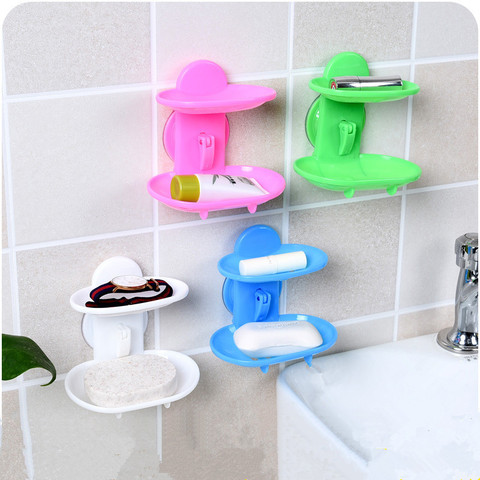1PC Double Layers Soap Box Kitchen Tools Bathroom Accessories Soap Dish Suction Holder Storage Basket Soap Box Stand ► Photo 1/5