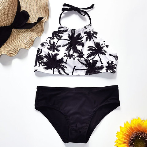 5-14 Years Girl Swimsuit Kids Palm Tree Teenage Girl Bikini Set Halter Top Two Piece Children's Swimwear BIg Girls Bathing Suit ► Photo 1/6