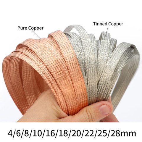 Tinned Plating Copper Braided Sleeve 1/2/5M Width 2mm ~ 30mm Expandable Wire Cable Screening Shielded Metal Sheath ► Photo 1/3