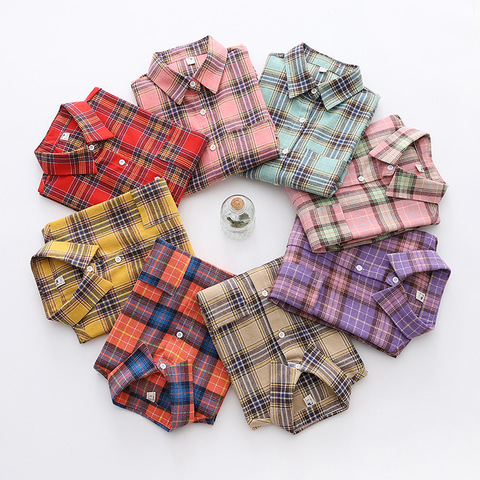 Brand Women's Flannel Plaid Shirts 2022 New Ladies Tops Exquisite Designer Style Loose Blouses Casual Cotton Long Sleeve Blouse ► Photo 1/6