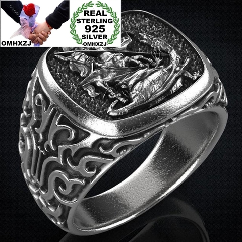 OMHXZJ Wholesale RR1312 European Fashion Fine Man Male Party Birthday Wedding Gift Vintage God Warrior 925 Sterling Silver Ring ► Photo 1/6