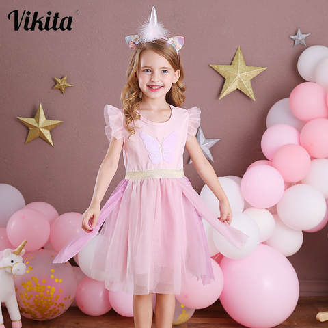 VIKITA Summer Girls Dress Kids Butterfly Sequins Dresses Baby Girls Princess Elegant Vestidos Birthday Party Sweet Dresses ► Photo 1/6