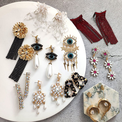 Flatfoosie Bohemian Tassel Crystal Flower Drop Earrings For Women Fashion Handmade Beaded Pearl Dangle Earring Statement Jewelry ► Photo 1/6