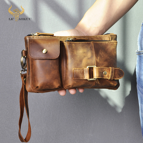 New Hot Sale Quality Leather men Fashion Travel Fanny Waist Belt Bag Chest Pack Sling Clutch Bag Design Phone Case Male 8135-d ► Photo 1/6