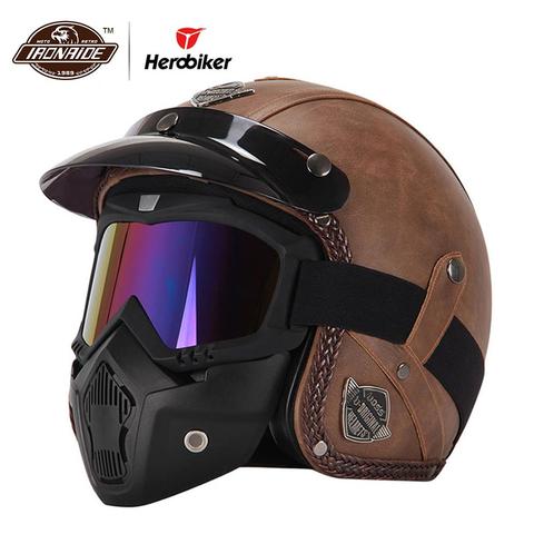 New Retro Vintage German Style Motorcycle Helmet 3/4 Open Face Helmet Scooter Chopper Cruiser Casco Moto Helmet Glasses Mask ► Photo 1/6