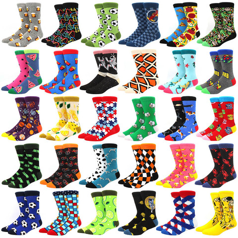 6 pairs Men Socks Cotton Casual Personality Design funny Hip Hop Streetwear Happy Socks for Men Woman big size socks 300 colors ► Photo 1/6