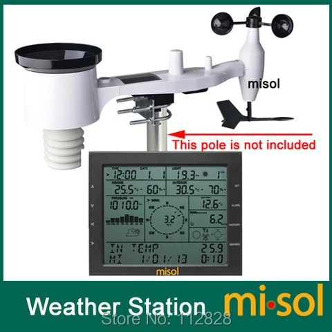 MISOL / professional weather station / wind speed wind direction rain meter pressure temperature humidity UV / with solar charge ► Photo 1/6