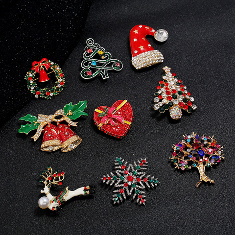 Fashion Christmas Brooches Santa Claus Hat gloves Bells Socks Snowfake Rhinestone Suit Metal Pins Badges Brooch New Year Gifts ► Photo 1/6