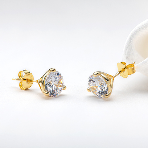 LESF Jewelry Palace Sona Diamond Stud Earrings Yellow Gold 925 Sterling Silver Earrings For Women Girls Korean Earrings Fashion ► Photo 1/6