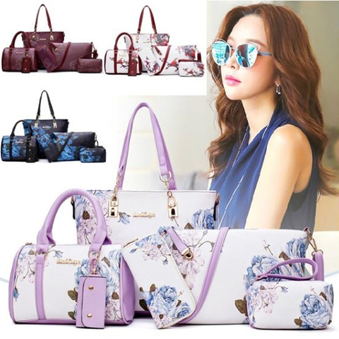Chinese Style Floral Printing Women Handbags Shoulder Bags Set Female Practical Composite Bag 6-Piece Set Designer Brand Bolsa ► Photo 1/6
