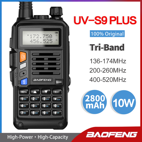 BaoFeng UV-S9PLUS Tri-Band  10W Walkie Talkie  Usb Charger Powerful Two Way Radio 220-260MHz Transceiver UV 5R Upgrade Ham Radio ► Photo 1/6