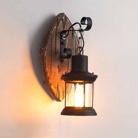 Antique vintage wall light wood light glass wall lamp restaurant cafe light bar corridor bedroom bedside lamp sconce E27 bra ► Photo 1/6