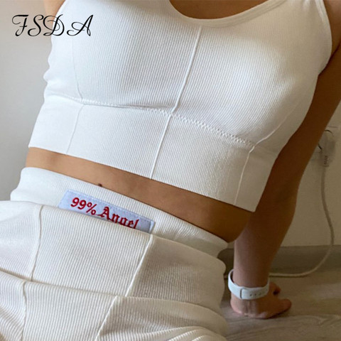 FSDA O Neck 2022 Summer White Crop Top Ribber Women Basic Spaghetti Strap With Bra Cami Black Casual Backless Sexy Tank Tops ► Photo 1/6