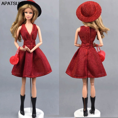 Classical Doll Dress For Barbie Doll Clothes Outfit Party Gown For Barbie Dollhouse Hat Handbag Shoes Boots 1/6 Doll Accessories ► Photo 1/6