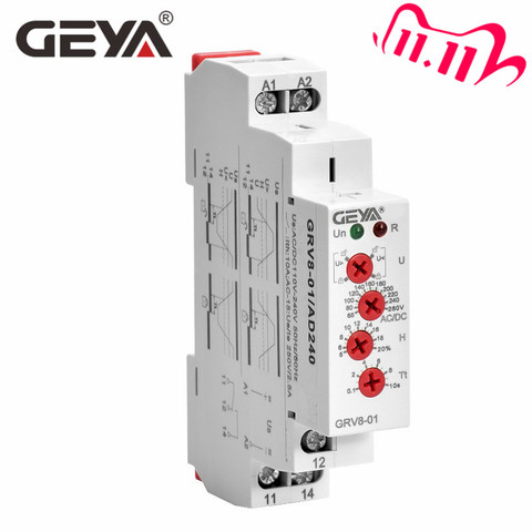 Free Shipping GEYA GRV8-01 Single Phase Voltage Relay Adjustable Over or Under Voltage Protection Monitor Relay with LED display ► Photo 1/6