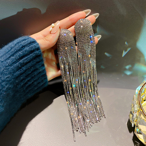FYUAN Long Tassel Rhinestone Drop Earrings for Women Ovsize Crystal Dangle Earrings Fashion Jewelry ► Photo 1/6