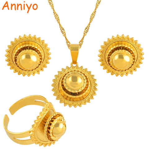 Anniyo Ethiopian Small set Jewelry Necklace Earrings Ring Gold Color African Bridal sets Habesha Eritrea Wedding Sudan #045306 ► Photo 1/6