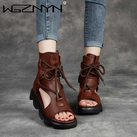 New Design Fashion Women Sandals Summer Shoes 2022 Open Toe Genuine PU Leather Back Zipper Wedges Platform Casual Sandals ► Photo 1/6