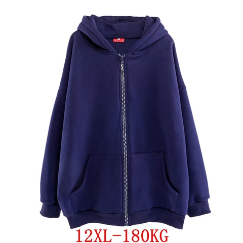 Large size women's 12XL hooded sweatshirt plus size 8XL 9XL 10XL autumn and winter long-sleeved loose black blue gray red jacket ► Photo 1/6