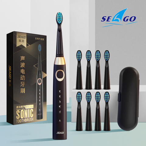 Seago Sonic Electric Toothbrush USB Rechargeable 5 Modes Smart Ultrasonic Toothbrushes Travel Case Oral Care Brush 8 Teeth Heads ► Photo 1/6