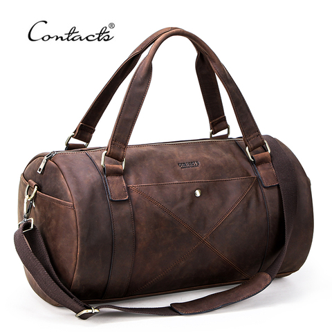 CONTACT'S Crazy Horse Genuine Leather Travel Bag Men Large Capacity Male Shoulder Bags Vintage Travel Duffel Bag Totes Handbags ► Photo 1/6