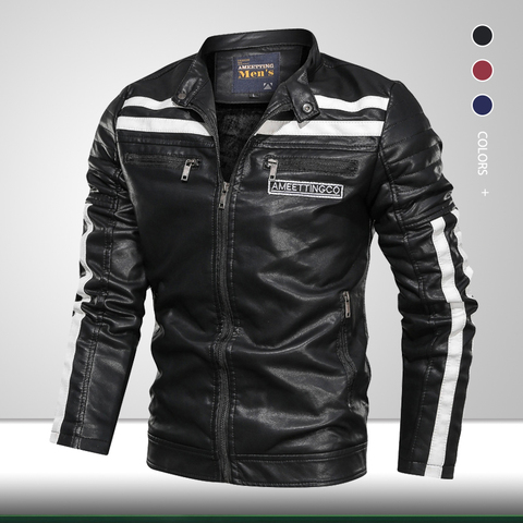 Men's Leather Biker Motorcycle Jacket Stand Collar Pu Jacket Outwear Coat