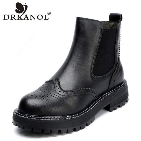 DRKANOL Handmade Women Boots 2022 Vintage Genuine Leather Flat Ankle Boots Ladies Autumn Winter Bullock Casual Platform Boots ► Photo 1/6