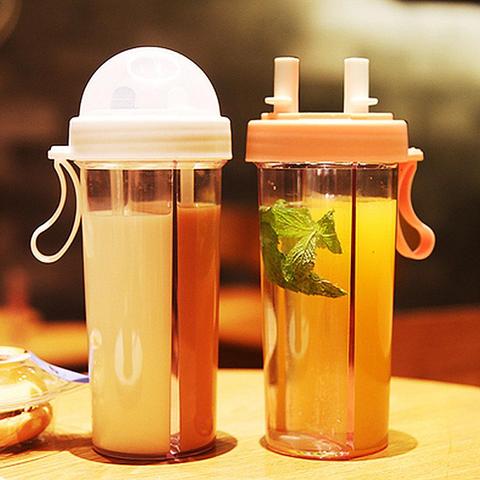 420/600ml Portable Dual Straw Separate Drink Water Beverage Bottle Couples Gift Water Bottles бутылка для воды ► Photo 1/6