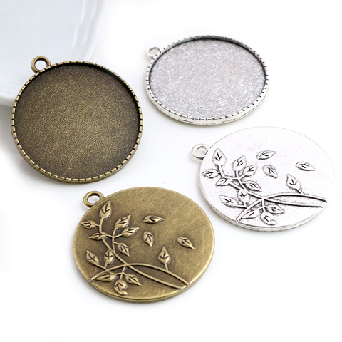 5pcs/lot 35mm Inner Size Antique Bronze and Silver colors plated Flower Fashion Style Cabochon Base Setting Charms Pendant ► Photo 1/4