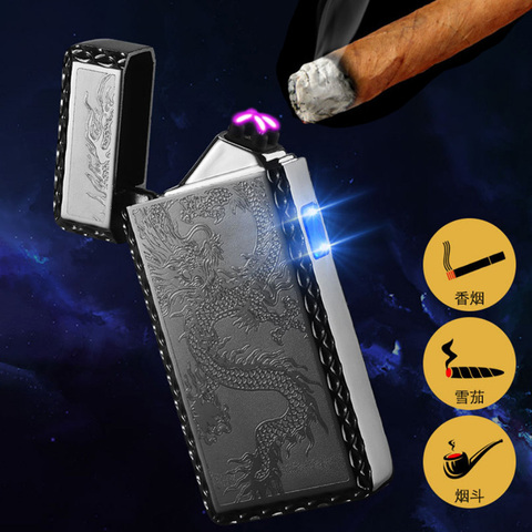 Unusual Double Arc Electric Lighter For Cigar Pipe Usb Plasma Cigarette Lighters Smoking Encendedores Windproof Gadgets For Men ► Photo 1/6