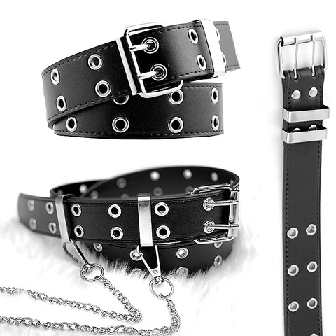 2022 new women belt punk style double exhaust eye Korean jeans fashion chain decoration pu artificial leather ► Photo 1/6