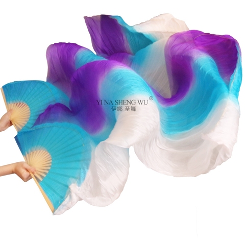 1pair/1pc Imitation Silk Belly Dance Fans Handmade Dyed Bellydance Performance Long Fan Gradient Color Unisex Dance Fans Women ► Photo 1/6
