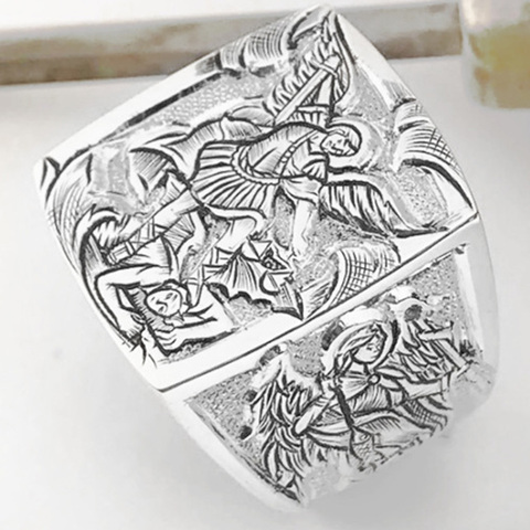 Silver Color The Archangel Mens Cycling Rings for Women Men Knight Templar Ring Guardian Angel Jewelry Halloween Christmas Gift ► Photo 1/5