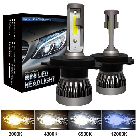 PAMPSEE 2Pcs mini H7 H4 LED Bulb Car Headlight H11 H1 H8 H3 H9 9005/HB3 9006/HB4 Hi-Lo Beam 72W 12000LM Auto Headlamp LEDs 6000K ► Photo 1/6