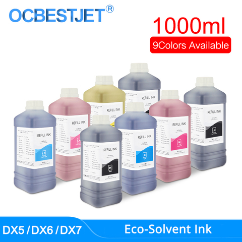 1000ML/Bottle Eco-Solvent Ink For Epson DX4 DX5 DX6 DX7 DX10 Printhead 4800 4880 7880 Eco Solvent Ink (9 Colors Are Available) ► Photo 1/6