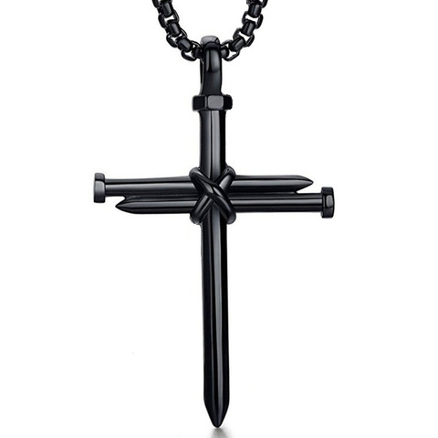 2022 New Fashion Cross Necklace Men Punk Nail Styling Pendant Black Gold Silver Color Chain Creative Necklace Gifts ► Photo 1/6