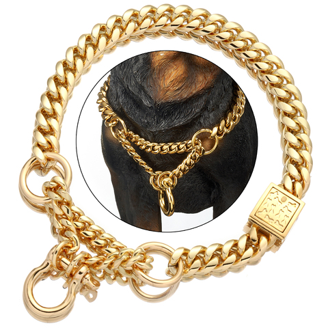 NIKPET Gold Color Dog Martingale Collar Metal Chain Choke with Design Secure Buckle, 18K Cuban Link 15MM Strong Chew Proof ► Photo 1/6