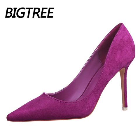 BIGTREE Shoes woman pumps classic women Shoes basic Women heels Flock shallow wedding shoes Sexy Stiletto plus size 41 42 43 ► Photo 1/1