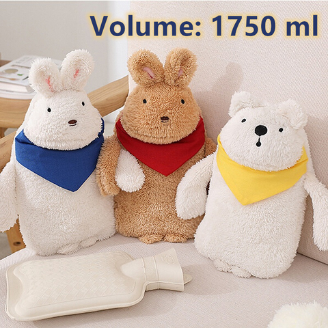 Creative Cartoon Rabbit Bear Hot Water Bottle Cover Explosion-proof Plush Fabrics Fur Warm Bag Removable Washable 2L 1000ml 1750 ► Photo 1/6