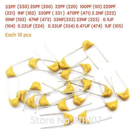 180PCS/LOT 20PF-1UF(105) 50V Mono Monolithic Capacitors 18ValuesX10pcs=180pcs Monolithic Ceramic Capacitor Assortment Kit ► Photo 1/1