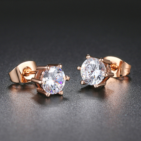 Double Fair Simple OL Style Cubic Zirconia Stud Earrings For Womem Rose Gold/ Silver Color Fashion Earing Jewelry Earring DFE035 ► Photo 1/6