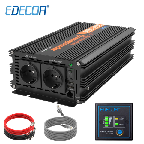 EDECOA 1500W 3000W power inverter DC 12V AC 220V 230V 240V pure sine wave with 5V 2.1A USB and remote controller ► Photo 1/6