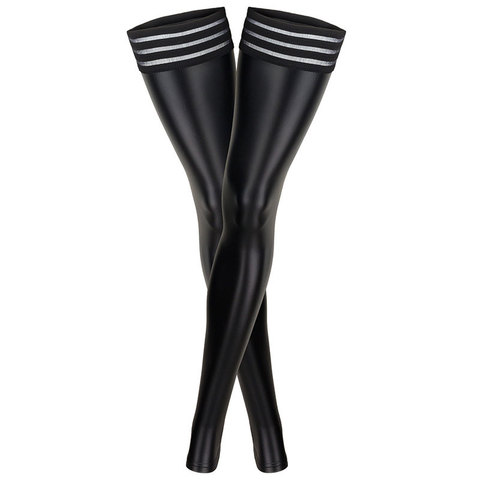 Sexy Women PU Leather Stockings Over Knee Socks Long Boot Thigh-High Stockings Lace Stripe Thigh Leather Stockings Plus Size F15 ► Photo 1/5