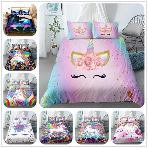 featured smile unicorn pink princess duvet cover set king queen full twin size bed linen set ► Photo 1/6