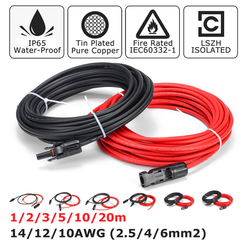 Pair of PV Solar Panel Extension Cable Wire (Black & Red