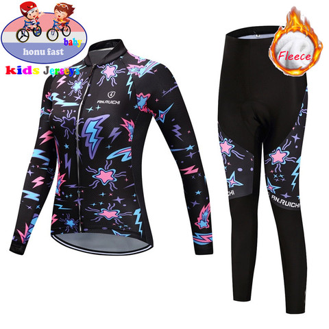 2022 Pro Kids Winter Thermal Fleece Cycling Jersey Set MTB Bicycle Girl Cycling Clothes Warm Bike Children Cycling Clothing Suit ► Photo 1/5
