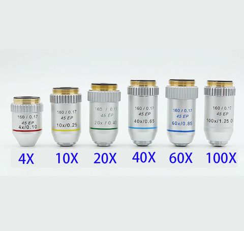4X 10X 20X 40X 100X Plan Objective Lens RMS Thread for Biological Microscope